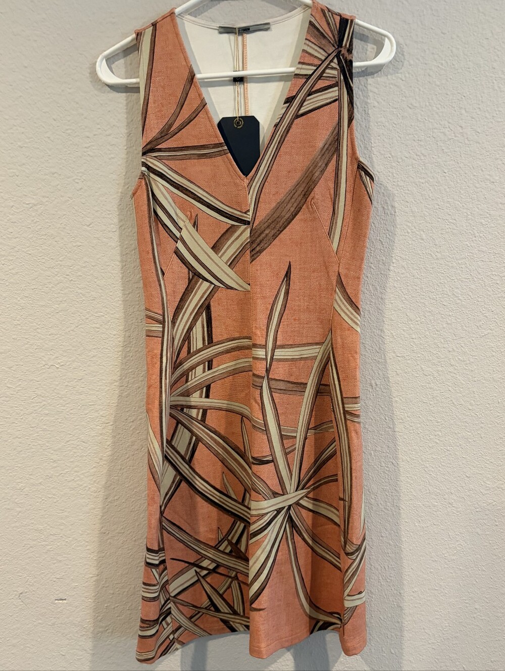 NEW Forum Womens Pink Brown Cream Leaf Print Sleeveless Mini Dress Size Small